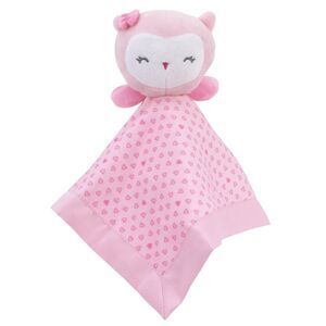 Carters Child of Mine Plush Owl Lovey Pink Heart Dots Security Baby Rattle Satin